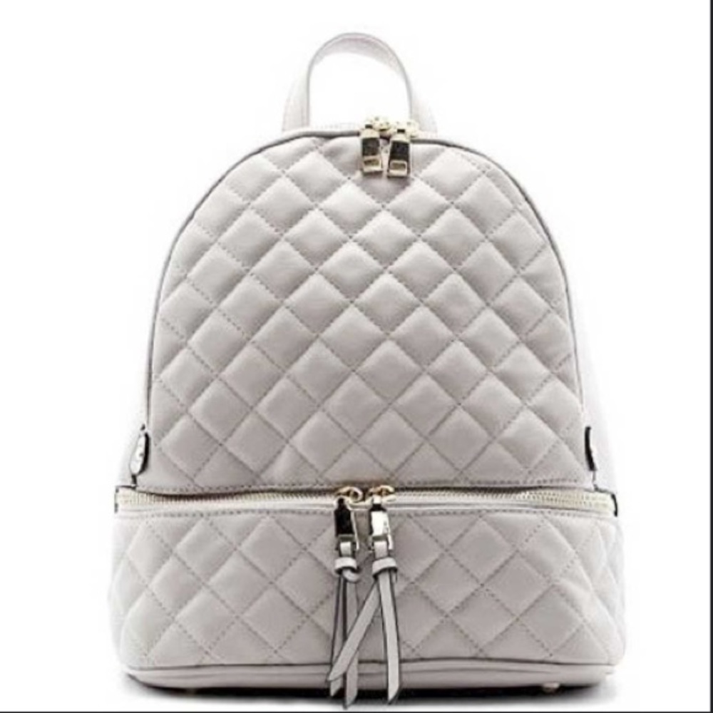Quilted light Gray Women's Backpack with Gold Accents